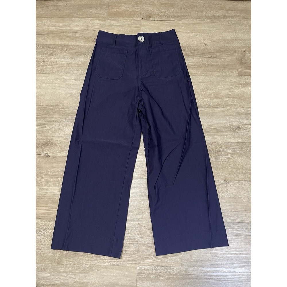 Miduo navy Blue pants Womens Sz 31 cropped wide leg high waist Boho Pockets